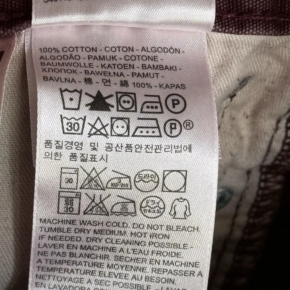 Levi's 514 Straight Leg Canvas‎ Pants Burgundy Streetwear Workwear W31 L32